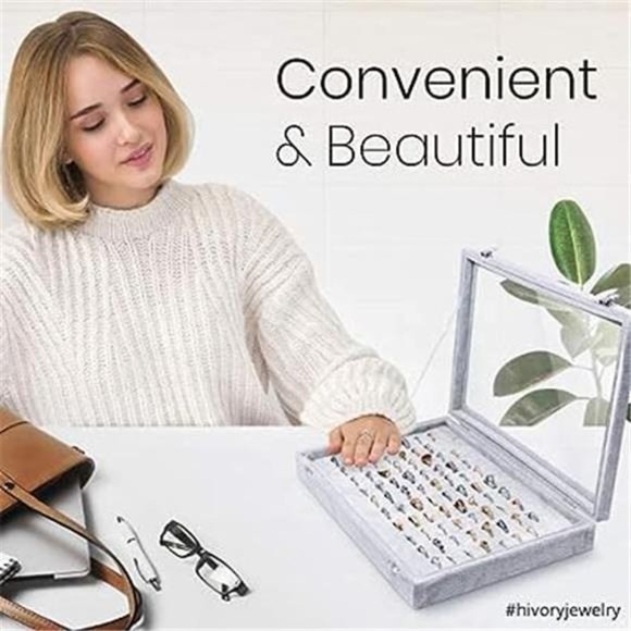 100 Slots Ring Organizer Display Box with Transparent Lid, Jewelry Ring Storage - Picture 6 of 6